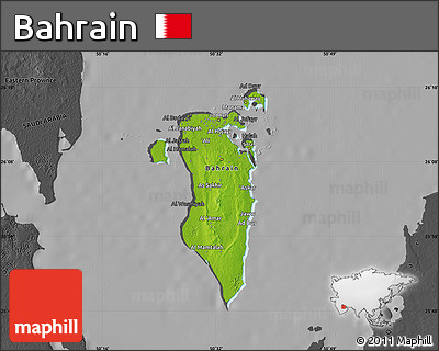 Physical Map of Bahrain, darken, desaturated