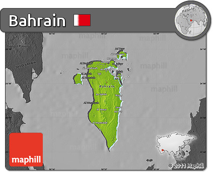 Physical Map of Bahrain, darken, desaturated