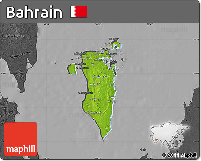 Physical Map of Bahrain, darken, desaturated