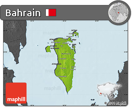 Physical Map of Bahrain, darken, desaturated, land only