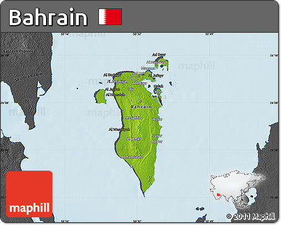 Physical Map of Bahrain, darken, desaturated, land only