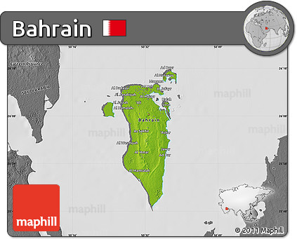 Physical Map of Bahrain, desaturated