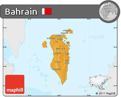 Political Map of Bahrain, single color outside, bathymetry sea