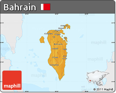 Political Map of Bahrain, single color outside, bathymetry sea