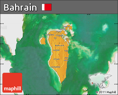 Political Map of Bahrain, single color outside, satellite sea