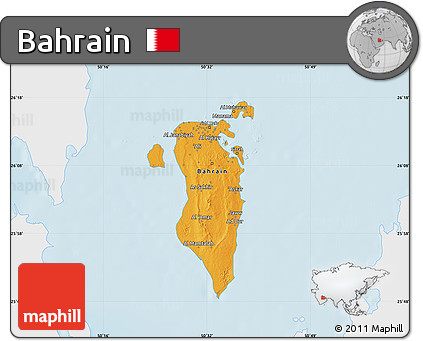 Political Map of Bahrain, single color outside, shaded relief sea