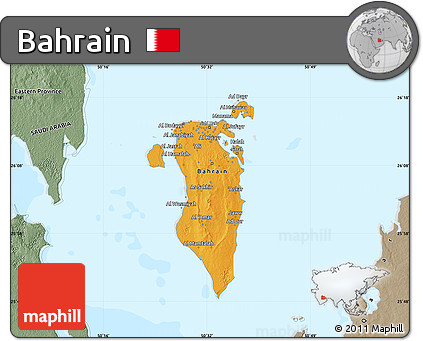 Political Shades Map of Bahrain, semi-desaturated, land only