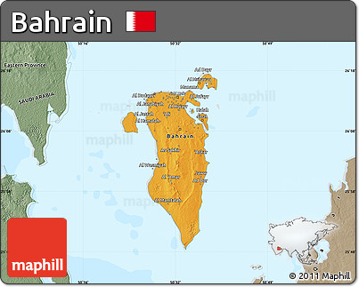 Political Shades Map of Bahrain, semi-desaturated, land only