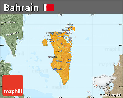 Political Shades Map of Bahrain, semi-desaturated, land only