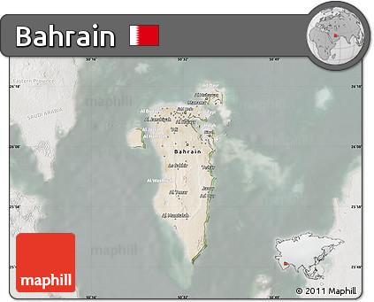 Satellite Map of Bahrain, lighten, semi-desaturated