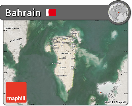 Satellite Map of Bahrain, semi-desaturated