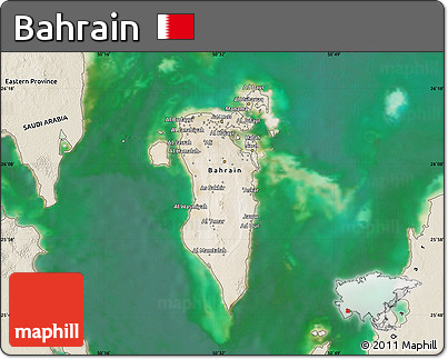 Satellite Map of Bahrain, shaded relief outside, satellite sea