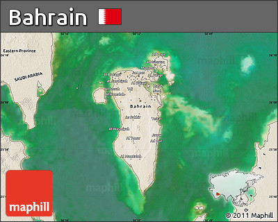 Satellite Map of Bahrain, shaded relief outside, satellite sea
