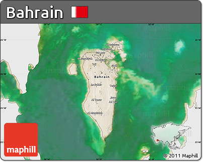 Satellite Map of Bahrain, single color outside