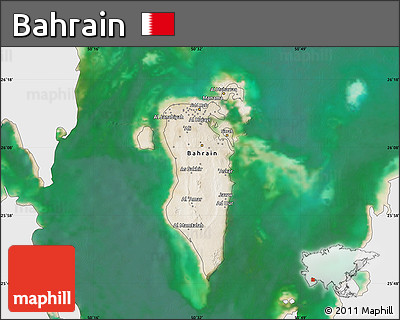Satellite Map of Bahrain, single color outside