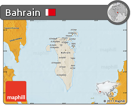 Shaded Relief Map of Bahrain, political outside, shaded relief sea