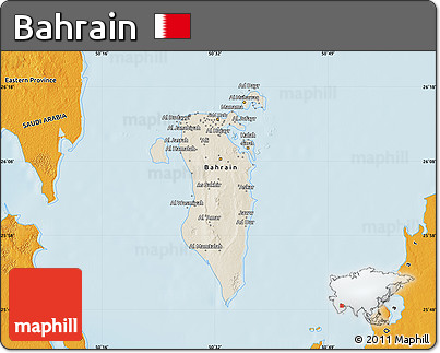 Shaded Relief Map of Bahrain, political outside, shaded relief sea