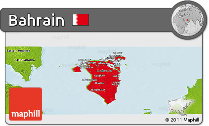 Flag Panoramic Map of Bahrain, physical outside, flag centered