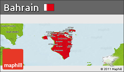 Flag Panoramic Map of Bahrain, physical outside, flag centered