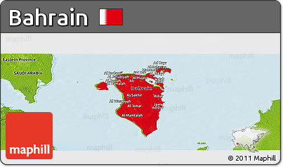 Flag Panoramic Map of Bahrain, physical outside, flag centered