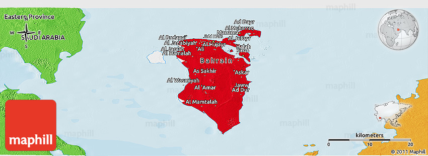 Jid Ali Bahrain Map Flag Panoramic Map Of Bahrain, Political Shades Outside