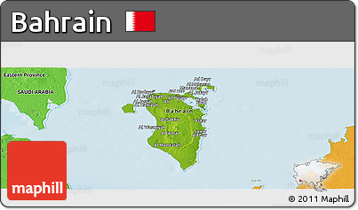 Physical Panoramic Map of Bahrain, political shades outside, shaded relief sea