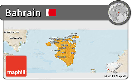Political Panoramic Map of Bahrain, satellite outside, bathymetry sea