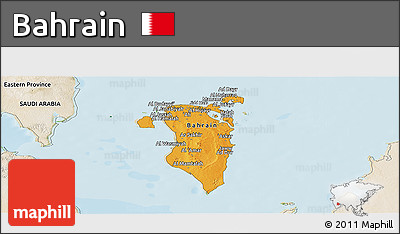 Political Panoramic Map of Bahrain, satellite outside, bathymetry sea