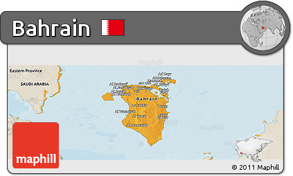 Political Panoramic Map of Bahrain, shaded relief outside, bathymetry sea