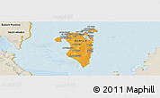Political Panoramic Map of Bahrain, shaded relief outside, bathymetry sea