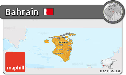 Political Panoramic Map of Bahrain, single color outside, bathymetry sea