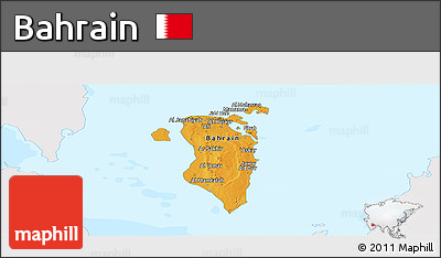 Political Panoramic Map of Bahrain, single color outside, bathymetry sea