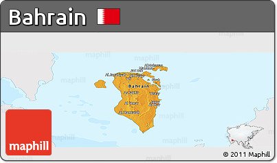 Political Panoramic Map of Bahrain, single color outside, bathymetry sea