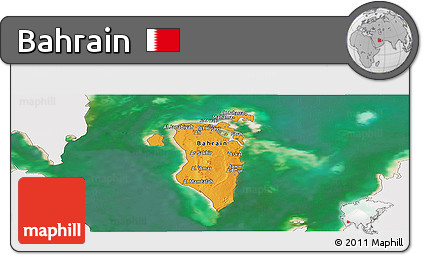 Political Panoramic Map of Bahrain, single color outside, satellite sea