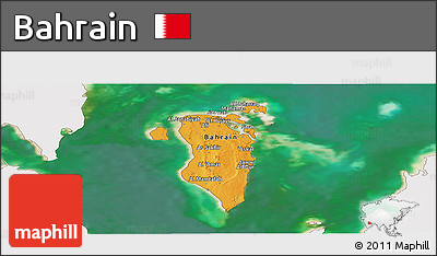 Political Panoramic Map of Bahrain, single color outside, satellite sea