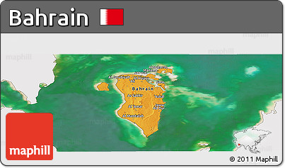 Political Panoramic Map of Bahrain, single color outside, satellite sea