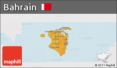 Political Panoramic Map of Bahrain, single color outside, shaded relief sea