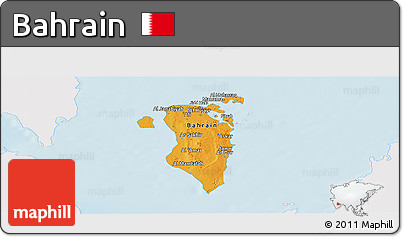 Political Panoramic Map of Bahrain, single color outside, shaded relief sea