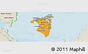 Political Shades Panoramic Map of Bahrain, shaded relief outside, bathymetry sea