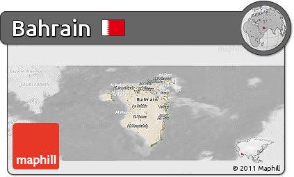 Satellite Panoramic Map of Bahrain, lighten, desaturated