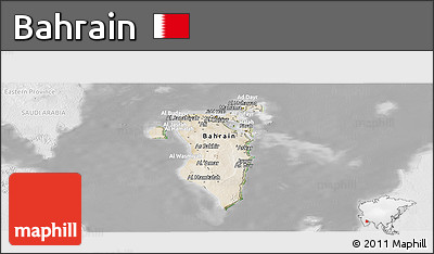 Satellite Panoramic Map of Bahrain, lighten, desaturated