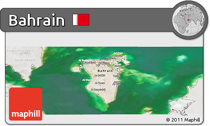 Satellite Panoramic Map of Bahrain, lighten, semi-desaturated, land only