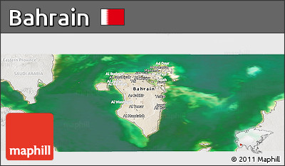 Satellite Panoramic Map of Bahrain, lighten, semi-desaturated, land only
