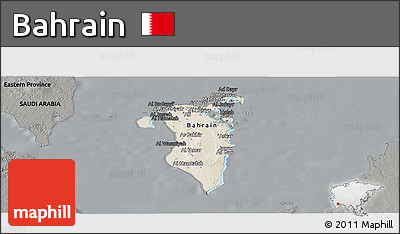 Shaded Relief Panoramic Map of Bahrain, darken, semi-desaturated