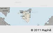 Shaded Relief Panoramic Map of Bahrain, darken, semi-desaturated, land only