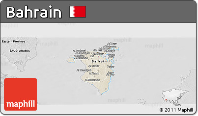 Shaded Relief Panoramic Map of Bahrain, desaturated
