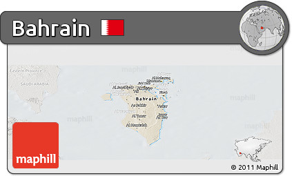 Shaded Relief Panoramic Map of Bahrain, lighten, semi-desaturated