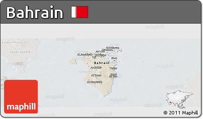 Shaded Relief Panoramic Map of Bahrain, lighten, semi-desaturated