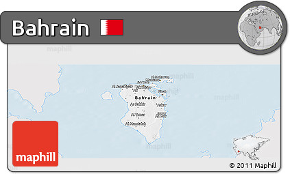 Silver Style Panoramic Map of Bahrain, single color outside