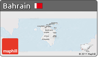 Silver Style Panoramic Map of Bahrain, single color outside